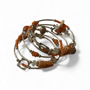 Vibrant Orange and Silver Beaded Bracelet